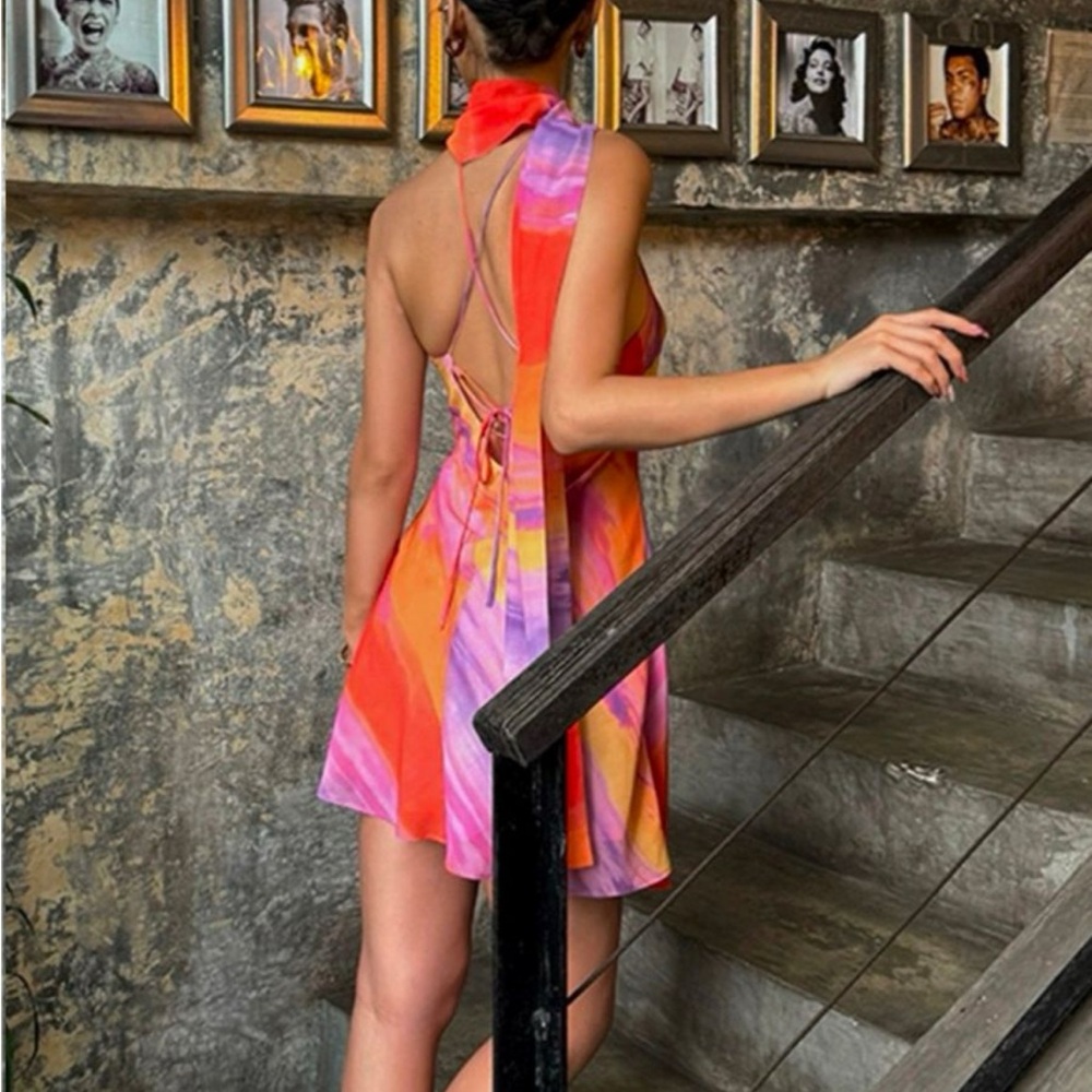 Commense Multi-Color Asymmetrical One Shoulder Mini Sundress